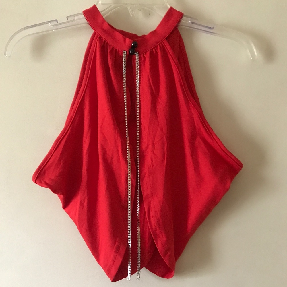 NWT Shein Open Back Top with Rhinestone Lariats. Red. Size XSmall